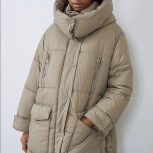 ZARA light olive down puffer coat parka
